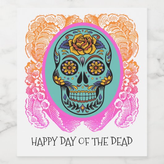 Dag van het etiket van de dode suikerschedel (Enkel label)