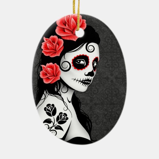 Dag van het meisje met de dikke suikerschedel - gr keramisch ornament (Achterkant)