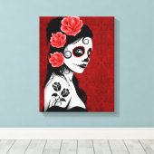 Dag van het meisje met de dikke suikerschedel - ro canvas afdruk (Insitu (Houten vloer))