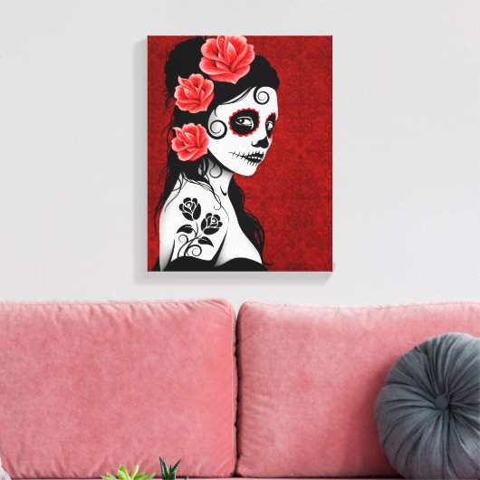 Dag van het meisje met de dikke suikerschedel - ro canvas afdruk (Insitu (Woonkamer))