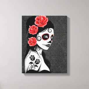 Dag van het meisje met de dode suikerschedel - Gri Canvas Afdruk