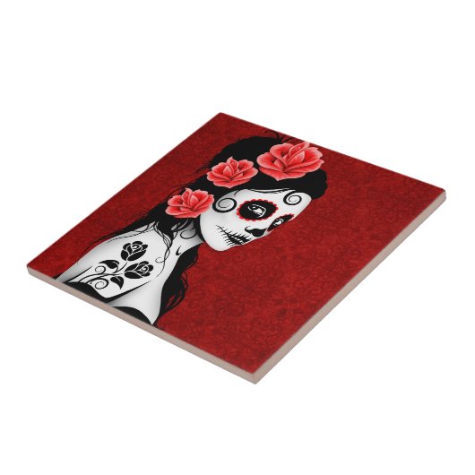 Dag van het meisje met de dode suikerschedel - roo tegeltje (Zijkant)