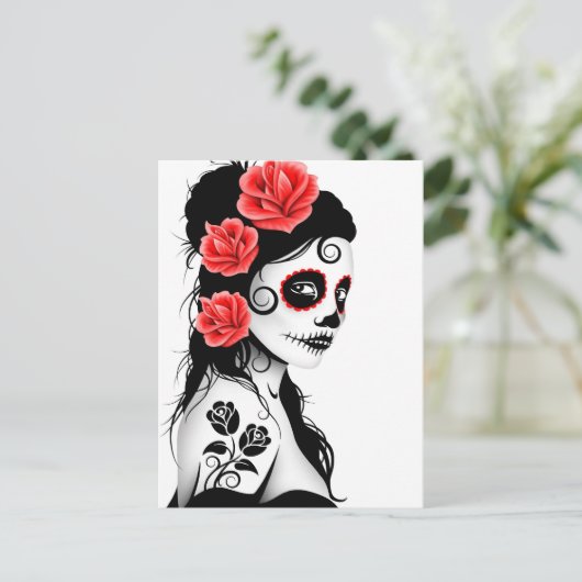 Dag van het meisje met de dode suikerschedel - wit briefkaart (Staand voorkant)