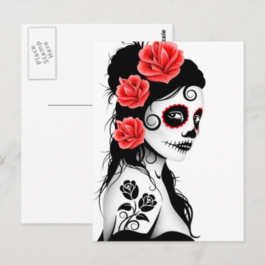 Dag van het meisje met de dode suikerschedel - wit briefkaart (Voorkant / Achterkant)