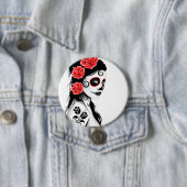 Dag van het meisje met de dode suikerschedel - wit ronde button 7,6 cm (In situ)