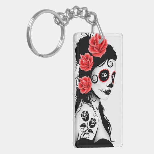 Dag van het meisje met de dode suikerschedel - wit sleutelhanger (Voorkant Links)
