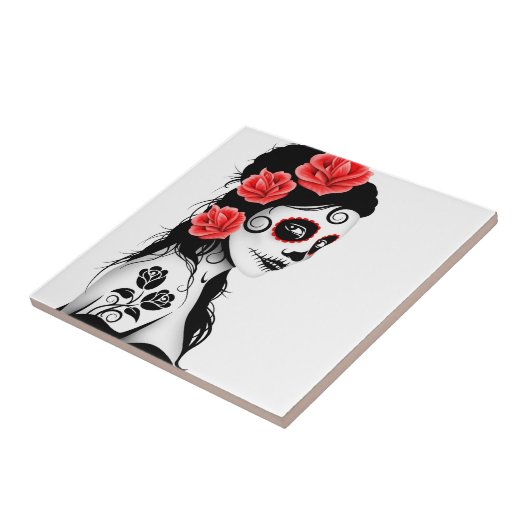 Dag van het meisje met de dode suikerschedel - wit tegeltje (Zijkant)