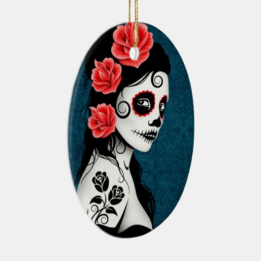 Dag van het meisje van de Dode Suiker - blauw Keramisch Ornament (Rechts)