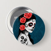 Dag van het meisje van de Dode Suiker - blauw Ronde Button 7,6 Cm (Voorkant /achterkant)