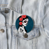 Dag van het meisje van de Dode Suiker - blauw Ronde Button 7,6 Cm (In situ)