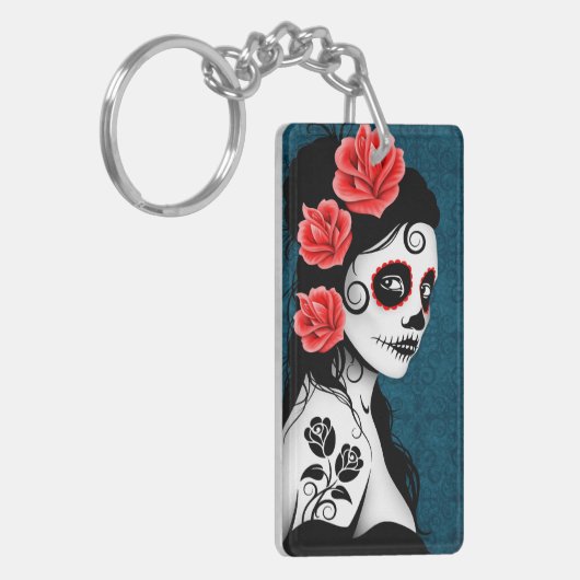Dag van het meisje van de Dode Suiker - blauw Sleutelhanger (Voorkant Links)