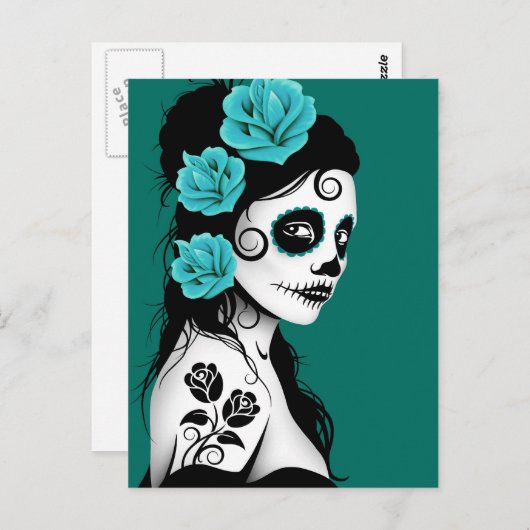 Dag van het meisje van de Dode Suiker - Blauwgroen Briefkaart (Voorkant / Achterkant)