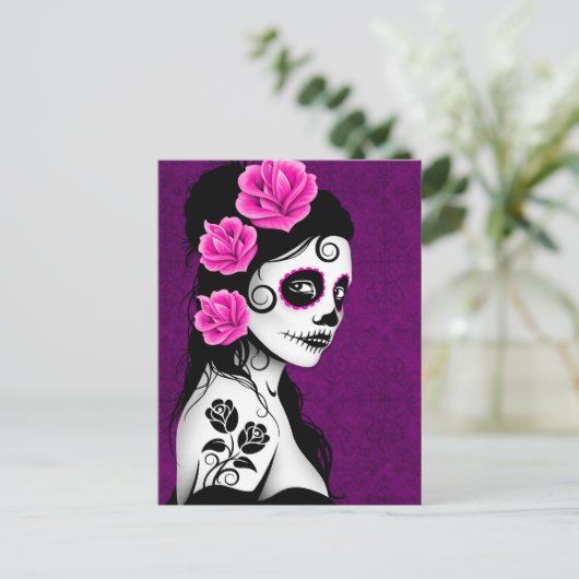 Dag van het meisje van de Dode Suiker - Paars Briefkaart (Staand voorkant)