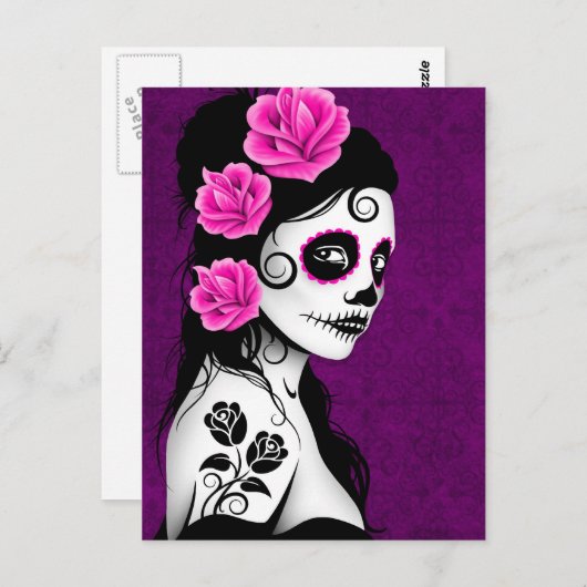 Dag van het meisje van de Dode Suiker - Paars Briefkaart (Voorkant / Achterkant)