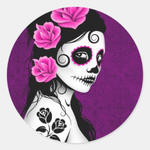 Dag van het meisje van de Dode Suiker - paars Ronde Sticker
