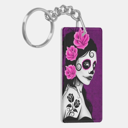 Dag van het meisje van de Dode Suiker - paars Sleutelhanger (Voorkant Links)