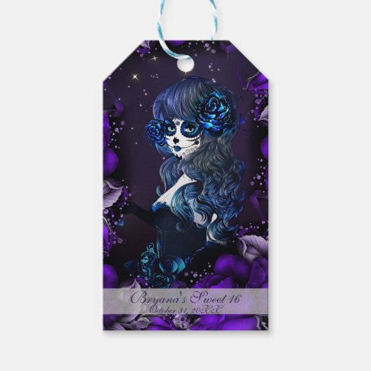 Dag van het Paarse Mexicaanse meisje van de Dood Cadeaulabel (Voorkant)