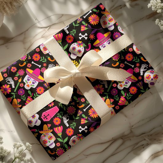 Dag van het patroon van de schedel van de dode sui cadeaupapier