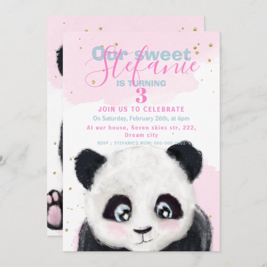 Dag van kleine panda-meisje aankondiging (Voorkant / Achterkant)