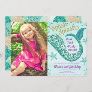 Dag van Mermaid poolpartij blauwgroen gouden paars Kaart