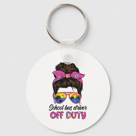 Dag van School Bus Driver Off Duty Messy Bun Sleutelhanger (Voorkant)