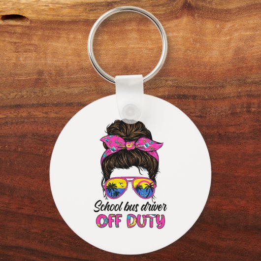Dag van School Bus Driver Off Duty Messy Bun Sleutelhanger (Voorkant)