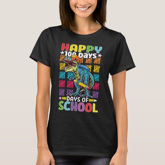 Dag van School Dino Kinder Happy 100 dagen Dinosau T-shirt (Voorkant)