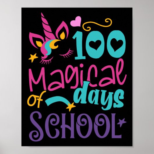 Dag van School Eenhoorn 100 Magische Dagen Leraar  Poster (Voorkant)