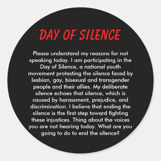 Dag van Stilte Ronde Sticker (Voorkant)