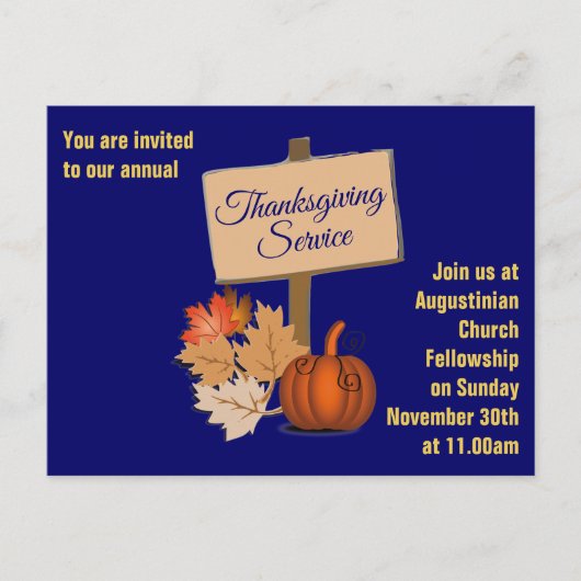 DAG VAN THANKSGIVING Kerkdienst Uitnodiging (Voorkant)
