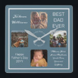 Dag van vaders Beste pap ooit Blauw Vier Foto Vierkante Klok<br><div class="desc">Show pa je schat hem voor Vaderdag met dit vier Fotoblauw ontwerp met de naam van je vader, de tekst "Beste vader ooit" en ruimte voor een uniek bericht hieronder met getypte handtekeningen in scripttekst en de gelegenheid en het jaar. Het ontwerp door Vakantie maakt Design (rechten gereserveerd) met sjabloon...</div>