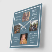 Dag van vaders Beste pap ooit Blauw Vier Foto Vierkante Klok (Hoek)