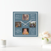 Dag van vaders Beste pap ooit Blauw Vier Foto Vierkante Klok (Huis)