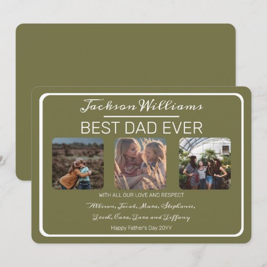 Dag van vaders Beste pap Ooit Olive Drie Foto Feestdagenkaart (Voorkant / Achterkant)