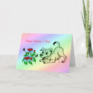 Dag van valentijn, hart, ventilator, puppy en vlin feestdagen kaart