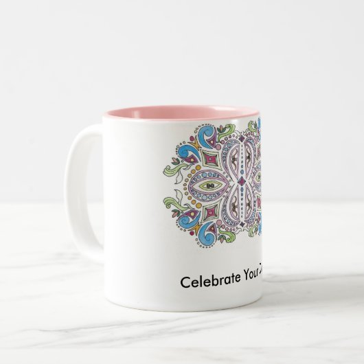 "Dag vieren!" Theresa Hartman Tweekleurige Koffiemok (Voorkant links)