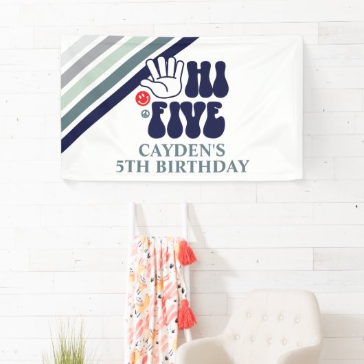 Dag Vijf Retro Stripes verjaardag Spandoek (Insitu)