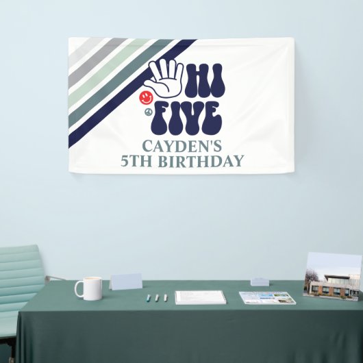 Dag Vijf Retro Stripes verjaardag Spandoek (Beurs)