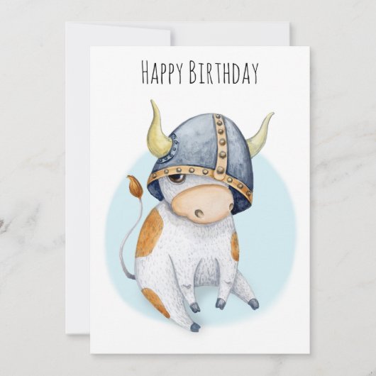 Dag voor Boys Cute Koe Calf in Viking Helmet (Voorkant)