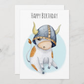 Dag voor Boys Cute Koe Calf in Viking Helmet (Voorkant / Achterkant)