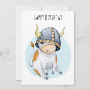 Dag voor Boys Cute Koe Calf in Viking Helmet