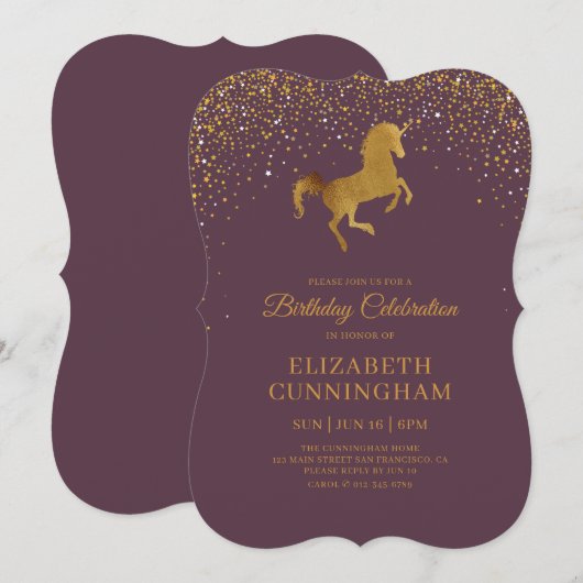 Dag voor haar Faux Gold Glitter Unicorn Kaart (Voorkant / Achterkant)