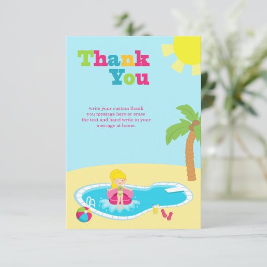 Dag voor meisjes in Cute poolfeest Dank je kaart (Staand voorkant)