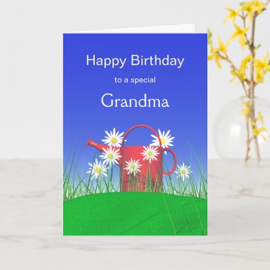 Dag voor oma Daisies en Watering Can Kaart (Gele Bloem)