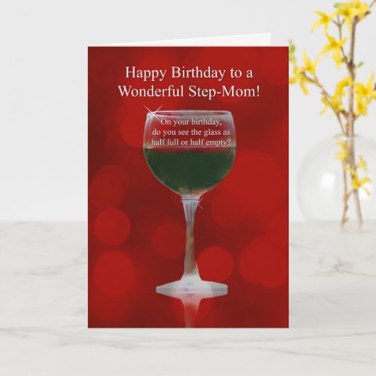 Dag voor Stap Mam met rode wijn en glas Kaart (Gele Bloem)