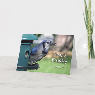 Dag voor tante, Blue Jay in Bird Feeder Kaart