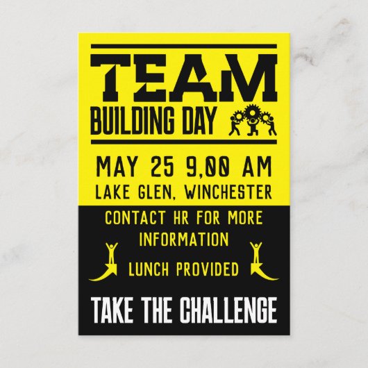 Dag voor teambuilding voor bedrijven informatiekaartje (Voorkant)