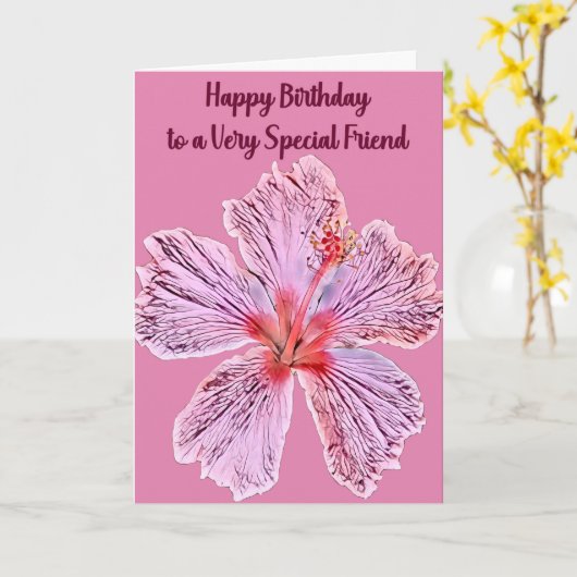 Dag voor Vriend met Digitale Hibiscus Kaart (Gele Bloem)