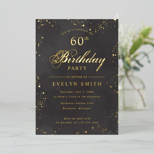 Dag voor zwart en goud folie uitnodiging (Staand Voorkant)