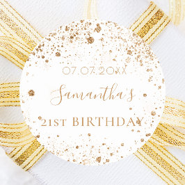 Dag wit goud glitter monogram gunstiger ronde sticker